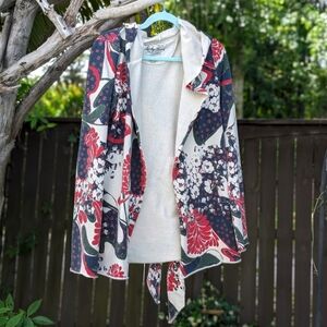 LUCKY BRAND - Jacket Wrap Kimono Hoodie Jingo Floral Red Green Cardigan